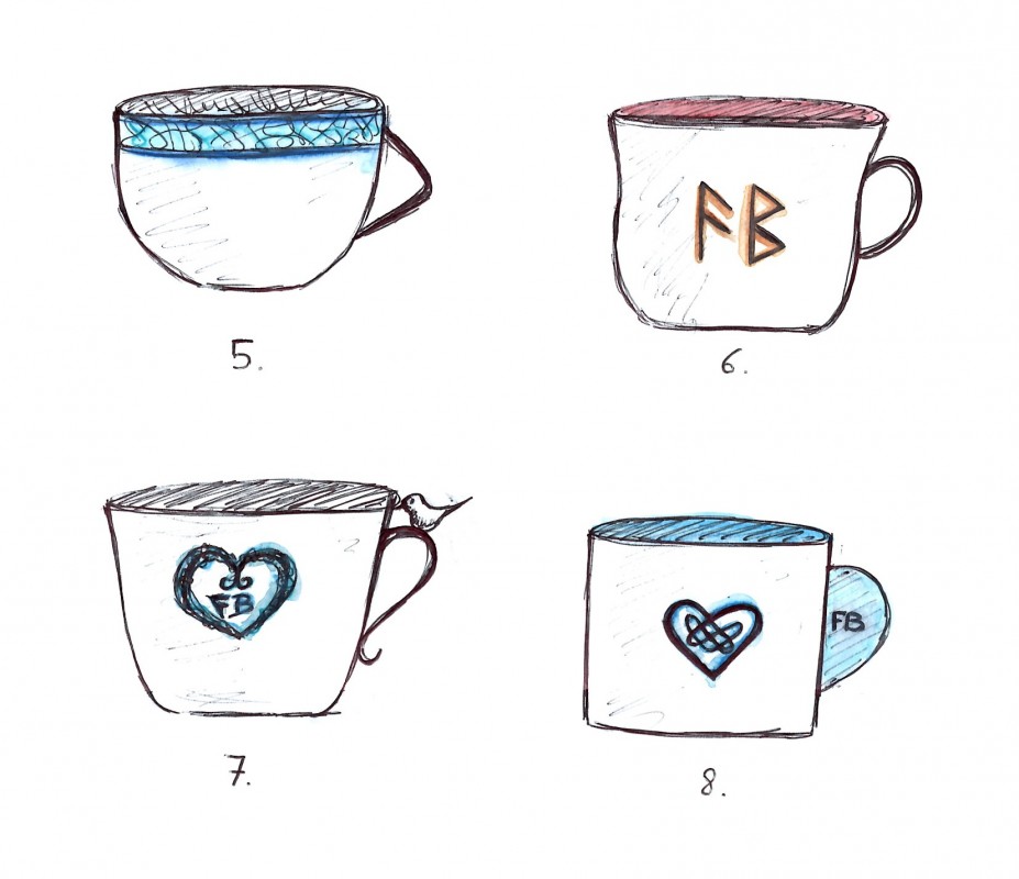 Thème plus "bretonnant" et celtique avec des motifs et décors d'entrelacs. Formes de tasses toujours variées.